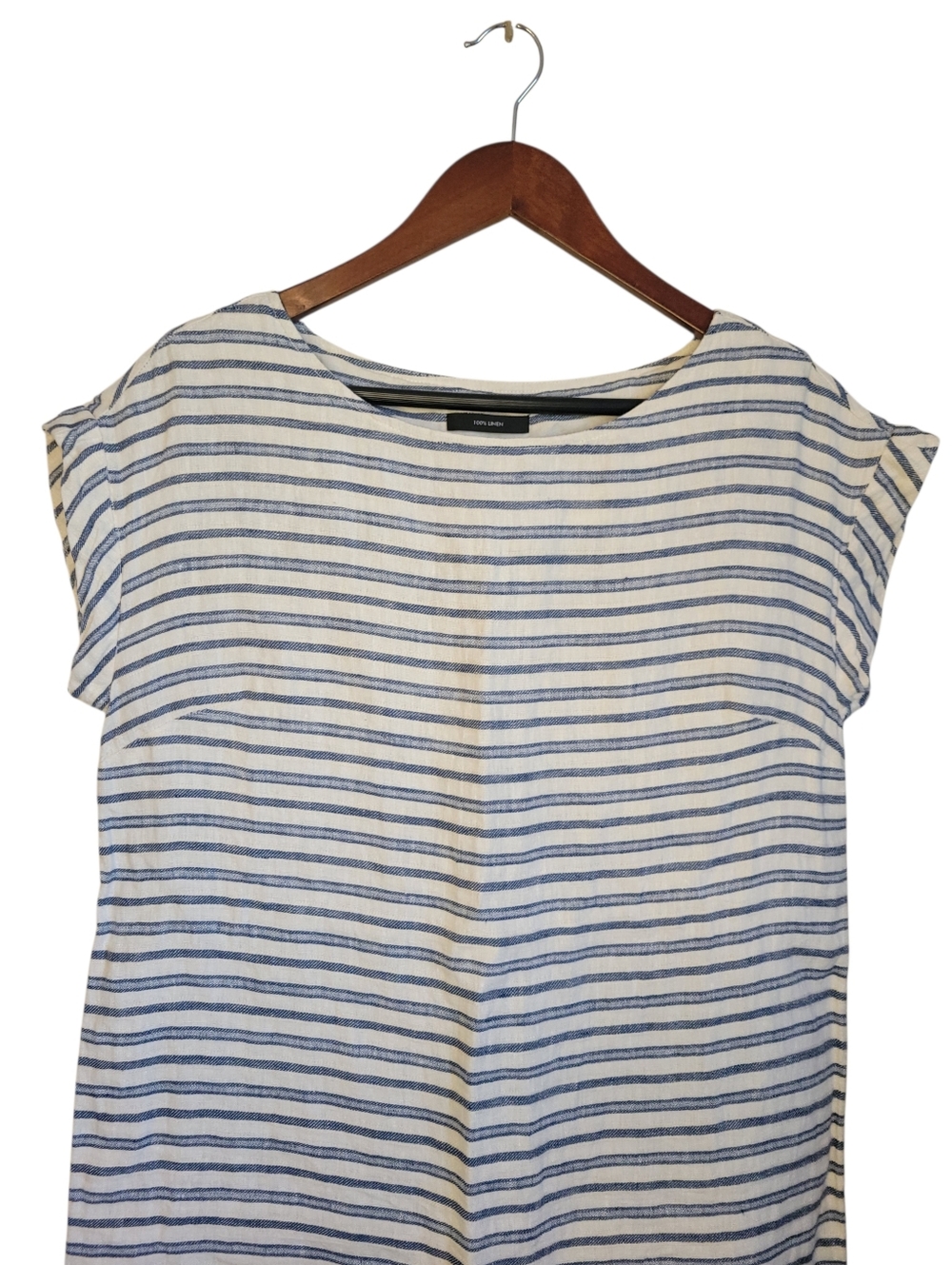 Tahari Linen Stripe Shift Dress Small Blue White Nautical Coastal Minimalist - Picture 6 of 8